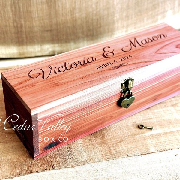 Engraved Cedar Wine Box with lock or latch, Hand Rubbed Finish, Ceremony Box, Love Letter Box, Personalized Wedding Gift,Wood Box, Unity Box