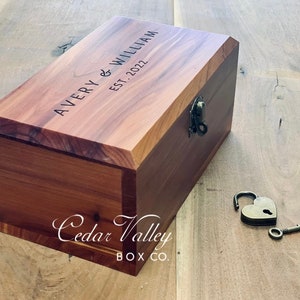 Cedar Box w/Latch or Lock, Keepsake Box, Engraved Cedar Box, Cremation Urn, Wood Box, Stash Box, Minimalist, AVERY LAYOUT, 8 in. or 10 in.