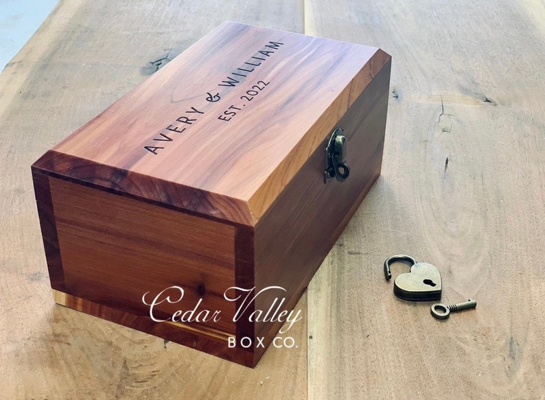 8 and 10 Cedar Box w/Latch or Lock, Keepsake Box, Engraved Cedar Box, Cremation Urn, Wood Box, Stash Box, Minimalist, AVERY LAYOUT image 1