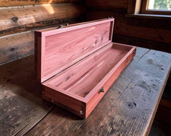 21” x 5.5”x 2.75” Eastern Aromatic Cedar Feather Box, Engraved Native American Blade Case