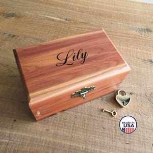 Personalized Cedar Keepsake Chest, Custom Engraved Wooden Memory Chest,  Box with Lock and Key, Small Wooden Treasure Trinket Box