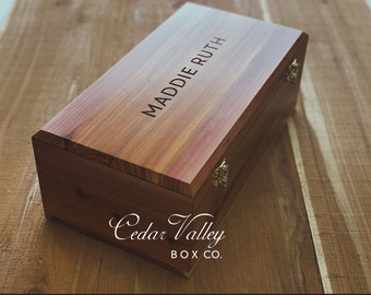 Cedar Memory Chest, 15" x 7.75" Engraved Wood Box with lock, Engraved Cedar Box, Wedding Gift, Cedar Stash Box, Large Box with Latches ELITE