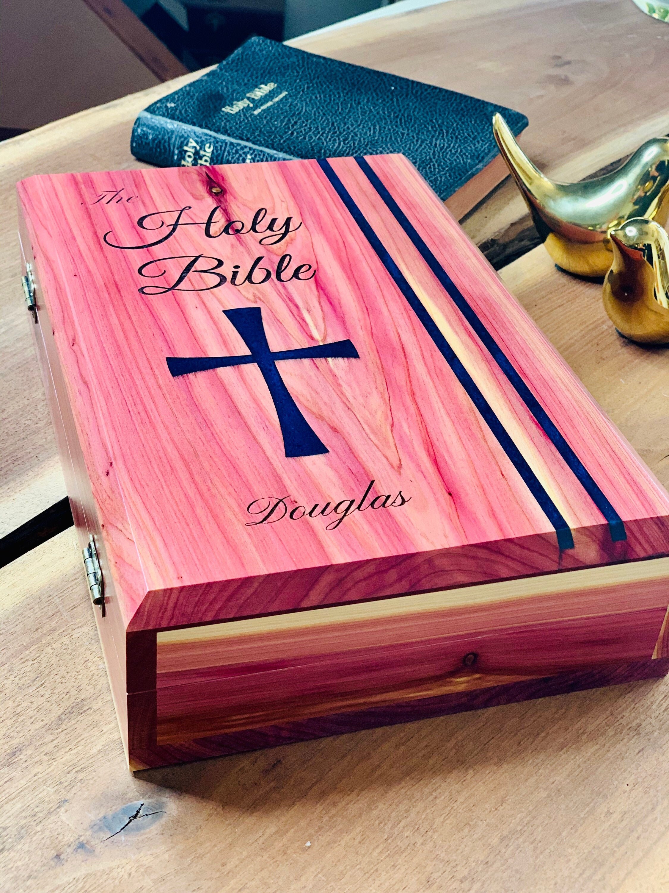 Cedar Bible Box 12 / Epoxy Inlaid Custom Box/Engraved/ | Etsy