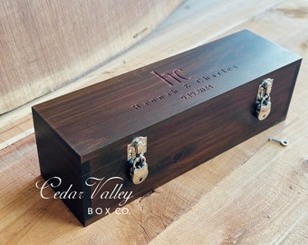 Aged Chestnut Cedar Wine Box,  Engraved, Ceremony Box, Love Letter Box, Wedding Gift, Wine Capsule, Wood Wine Box, Bride, Box with Lock