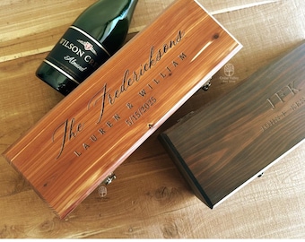Personalized Champagne Box, Whiskey Box,  Engraved Liquor Gift Box, Wood Box for Bourbon Bottle, Custom Keepsake Box, Cedar Box