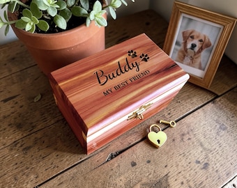 Cedar Wood Pet Urn for Dogs and Cats, Personalized Dog Memorial Box, Custom Pet Loss Gift, Wooden Cat Cremation Urn, Engraved Paw Print