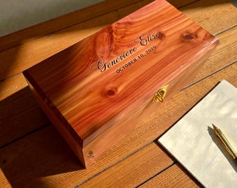 Personalized Cedar Keepsake  Chest, Engraved Wood Box  Wedding Gift,  Jewelry Box, Baptism, 10", Confirmation, Cedar Valley
