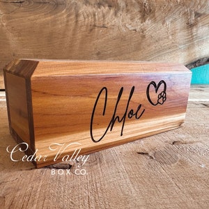 Cedar Pet Urn, Engraved Pet Urn, Cedar Urn, Cremation, Cat Urn, Dog Urn, Engraved Cedar Box, CHLOE, Slide Urn or Chest Urn with heart lock