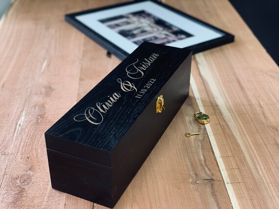 Engraved Oak Wine Box With Lock Ceremony Box Love Letter Box