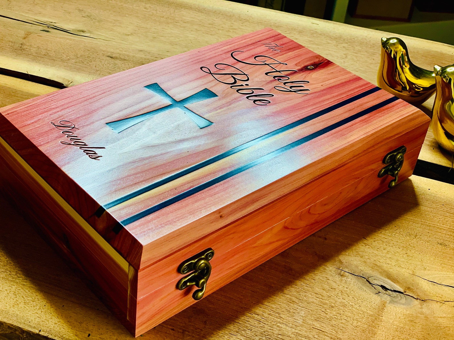 Cedar Bible Box 12 / Epoxy Inlaid Custom Box/Engraved/ Etsy