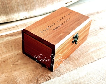 8" or 10"  Cedar Box w/Latch or Lock, Keepsake Box, Engraved Cedar Box, Cremation Urn, Wood Box, Stash Box, Minimalist, SOPHIE LAYOUT