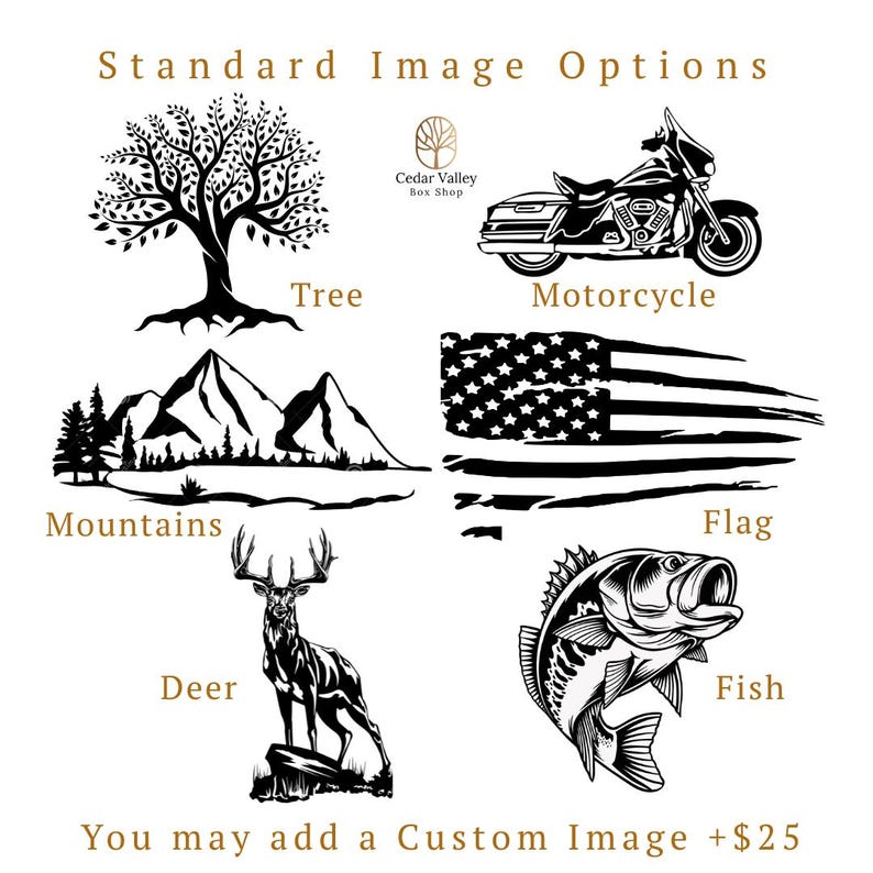 Custom Image Human Urn, Wooden Urn for Ashes, Cremation Urn, Cedar Box, Motorcycle, Deer, Tree of Life, Mountains, Flag, Cherry, Walnut imagen 2