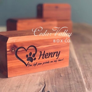 Cedar Pet Urn, Engraved Pet Urn, Cedar Urn, Cremation, Cat Urn, Dog Urn, Engraved Cedar Box, Paw, HENRY, Slide Urn, Chest Urn + heart lock