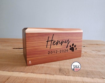 Personalized Cedar Wood Pet Urn, Custom Engraved Dog and Cat Memorial,Cremation Box for Ashes, Keepsake Chest with lock, Cedar Valley