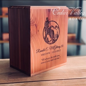 Nature Scene Cedar Urn Wolf, Bison, Deer, Bear or Moose |Wooden Urn Human | Urn for Ashes |Ashes Keepsake |Cremation Box Human | Cedar Box