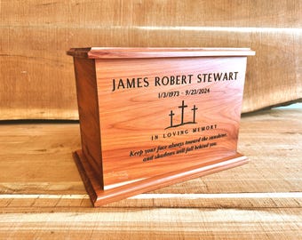 Engraved Cedar Wood Urn for Human Ashes | Custom Image Keepsake