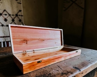 23” x 8” x 3” Native American Feather Case, Blade Box, Cedar, Wooden Box for Instruments, Fan Sacreds Medicine, Ceremonial, Peyote, Knife