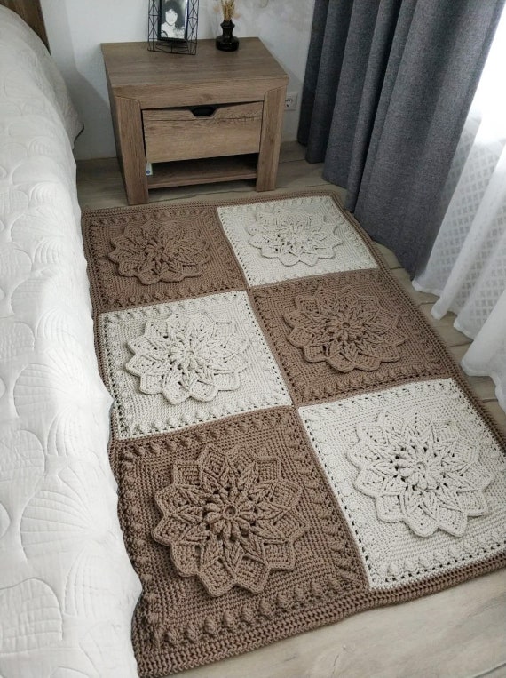 Crochet Rug Pattern and Video Tutorial . Square KUPAVA Carpet Etsy