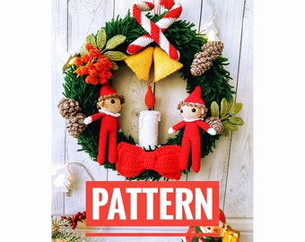 Christmas wreath pattern, Crochet seasonal decor,  Xmas door decoration