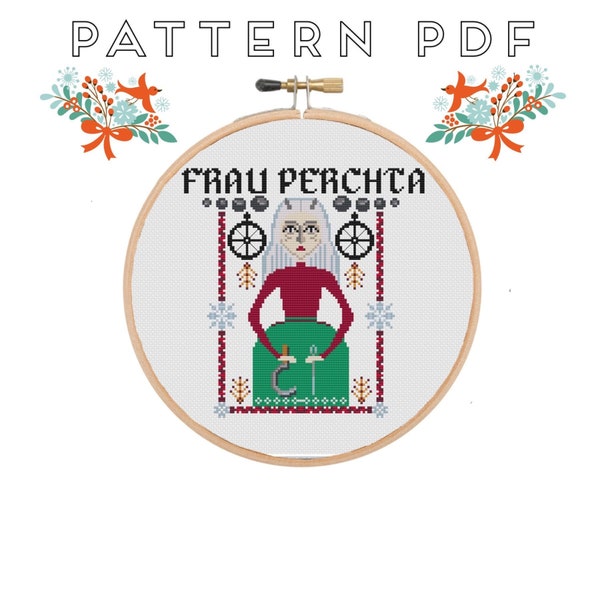 Frau Perchta the Belly Slitter - Christmas Witch of the Wild Hunt - Cross Stitch Pattern