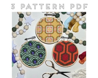 Set of 3 - Small Overlook Hotel Cross Stitch Patterns - Perfect For Ornaments
