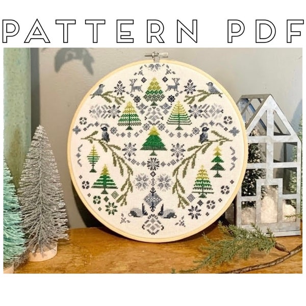 Quaker(ish) Scandinavian(Adjacent) Winter Tree Cross Stitch Pattern