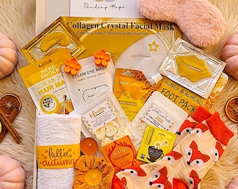 AUTUMN CARE PACKAGE -Luxury Autumn Birthday Spa Gift Box - Cozy Pamper Hamper with Fox Socks