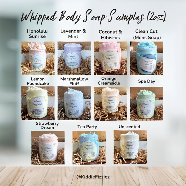 Whipped Body Wash Samples 2oz - Moisturizing Foaming Bath Butter, Luxurious Bath Soap for Soft Skin