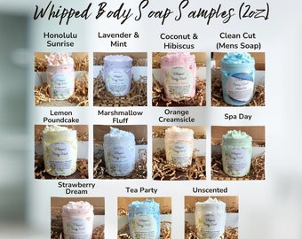 Whipped Body Wash Samples 2oz - Moisturizing Foaming Bath Butter, Luxurious Bath Soap for Soft Skin