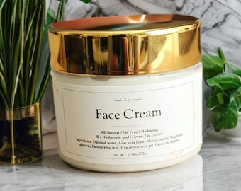 All Natural Face Cream – Hyaluronic Acid, Green Tea Extract, Oil Free - 2oz