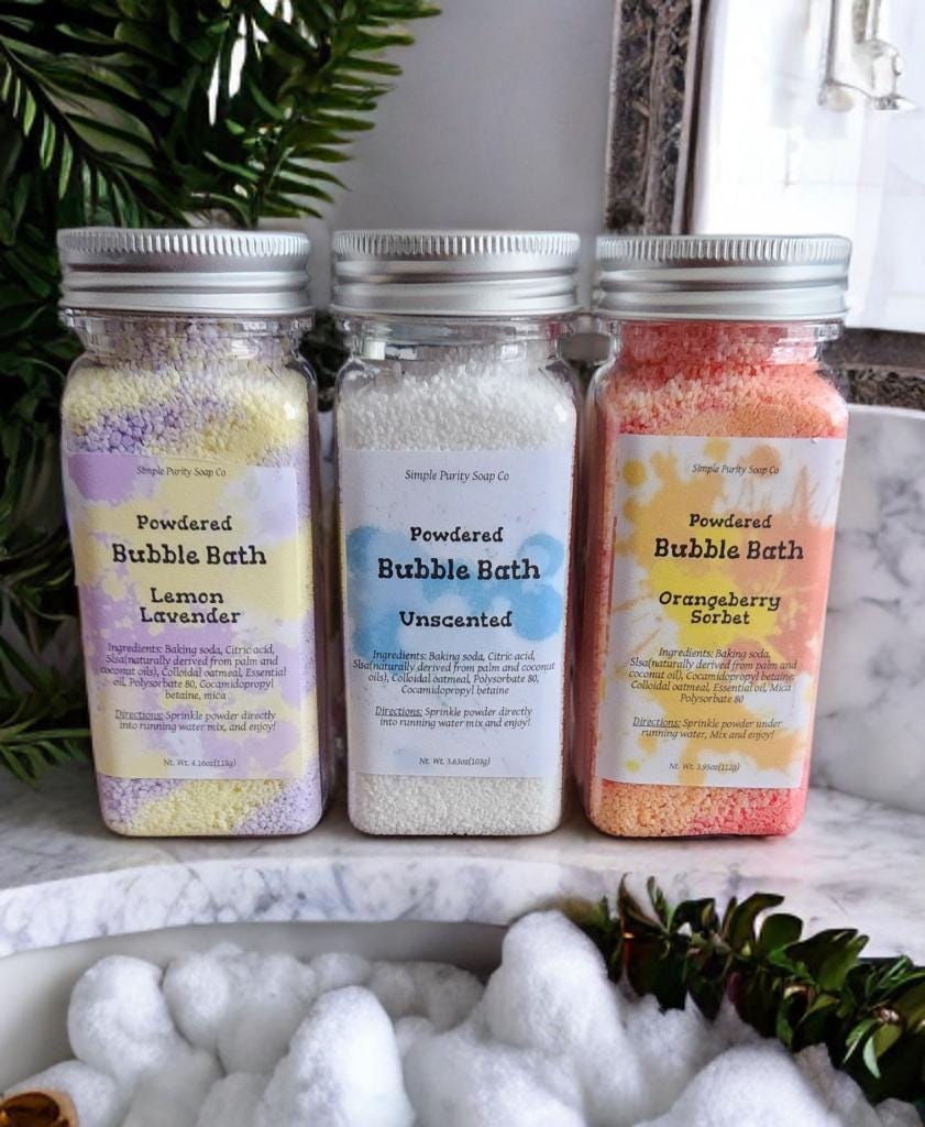 Bubble Bath Powder All Natural Gentle Multiple Scents Kids Self Care 5oz