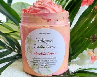 Honolulu Sunrise Whipped Body Soap.Foaming Bath Butter.Body Wash.Shaving Cream.Bath Soap. Moisturizing.(8oz).