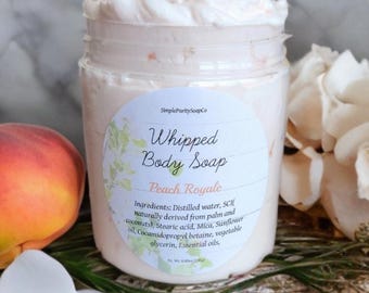 Peach Royale Whipped Body Soap | Foaming Bath Butter, Sensitive Skin (8oz)