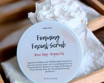 Rose Clay And Argan Oil Foaming Facial Scrub. Hydrating .Dry Skin.Face Mask.6oz