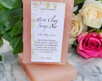 Rose Clay Soap Bar With Soothing Aloe Vera.Hydrating.Sensitive Skin. Body Care.Skin Care.Cleansing.