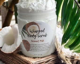 Coconut Milk Foaming Sugar Scrub, Whipped Exfoliating Body Polish, 8oz - Gentle Skin Care & Moisturizing