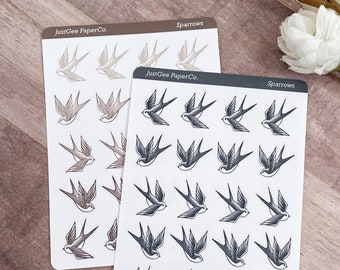 Sparrow Sticker Sheets / bird stickers / For Planner Bujo Travelers notebook Bullet journal Card making