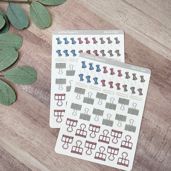 Pins and Clips sticker sheet for journal, planner, bujo , notebook, scrapbooking, tn insert, card making, deco stickers