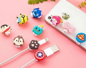 Charging cable protector in various cartoon styles