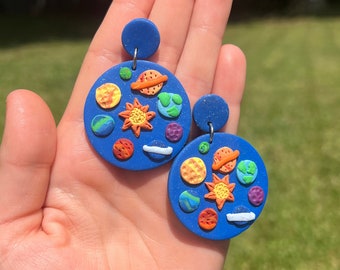 Ms. Frizzle Earrings / Mrs. Frizzle Earrings / Frizzle Inspired Earrings/ Space Earrings / Handmade Polymer Clay / Solar system earrings