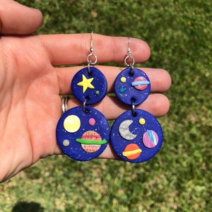 Ms. Frizzle Earrings / Mrs. Frizzle Earrings / Frizzle Inspired Earrings/ Space Earrings / Handmade Polymer Clay / Teacher Earrings / Galaxy