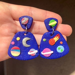 Ms. Frizzle Earrings / Mrs. Frizzle Earrings / Space Earrings/ Polymer Clay/ Stud Earrings / Universe Earrings/ Saturn Earrings
