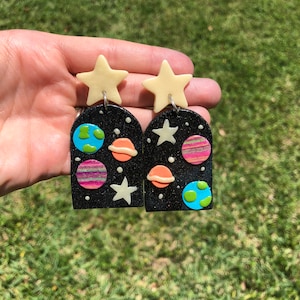 Mrs. Frizzle Earrings/ Space Earrings / Stars / galaxy / Polymer Clay/ teacher earrings / Space clay Earrings / planet earrings/ Clay Space