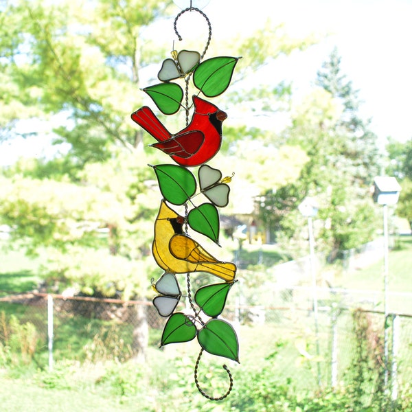 Cardinal Stained Glass on Twisted Wire/Window/Door Ornament/Suncatcher