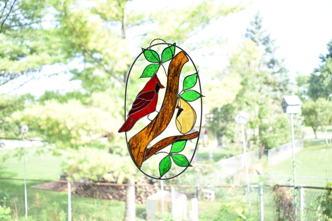 Stained Glass Cardinals Sitting on a Branch Suncatcher Etsy