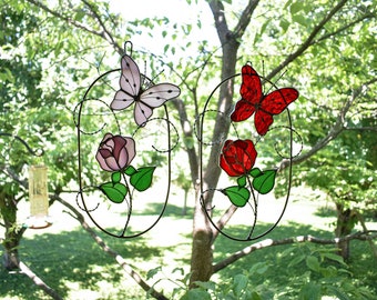 Rose and Butterfly in Oval Wire Frame