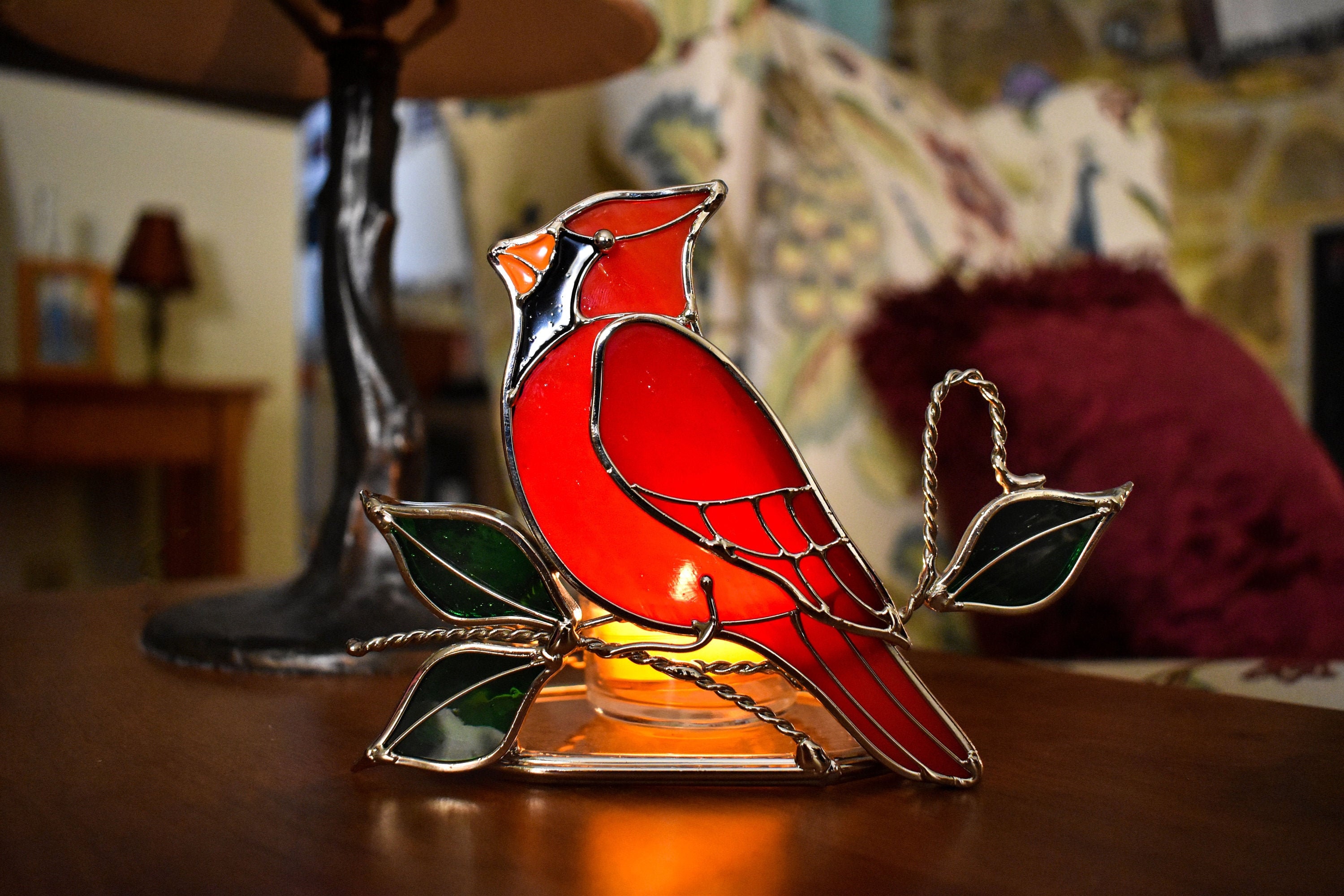 Stained glass cardinal lamp deals