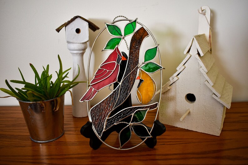 Stained Glass Cardinals Sitting on a Branch Suncatcher Etsy