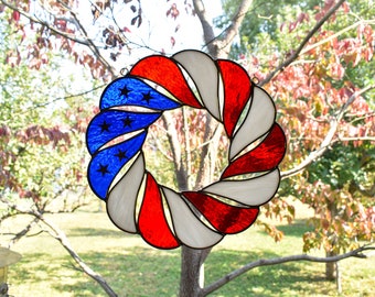 American Flag Stained Glass Wreath