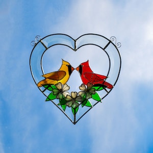 Cardinals in Beveled Heart